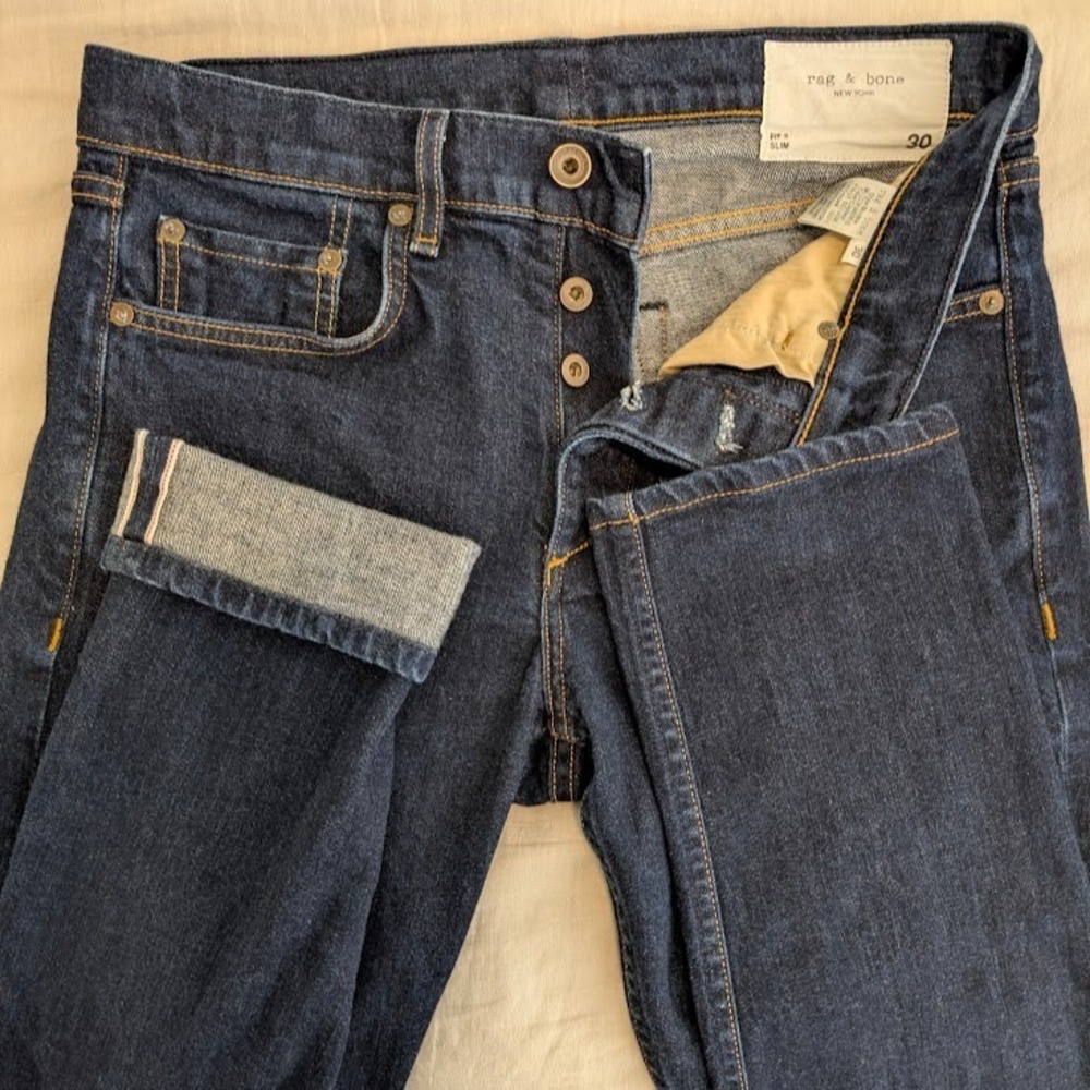 Rag & Bone Jeans Men's 30x27 FIT 2 Button Fly Slim Dark Rinse Selvage EUC